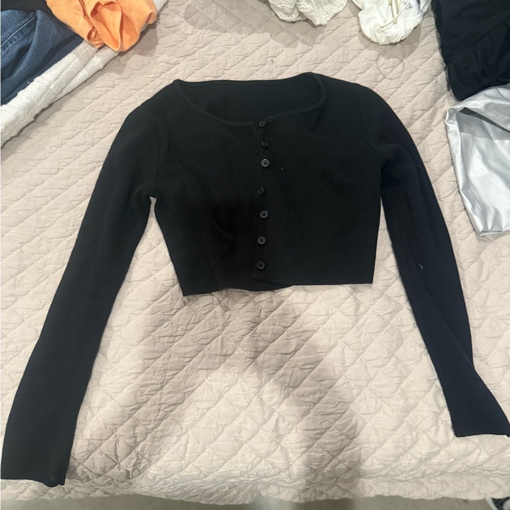 Brandy Melville Black Cropped Button-Up Top